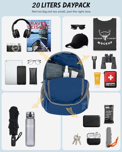 Gonex Packable Daypack Backpack 20L Lightweight Foldable Travel Bag - color: Dark Blue
