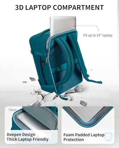 ECOHUB Travel Backpack Airlines Approved Personal Item Bag Carry On Backpack - color: Blue Green, size: 17 inch underseat