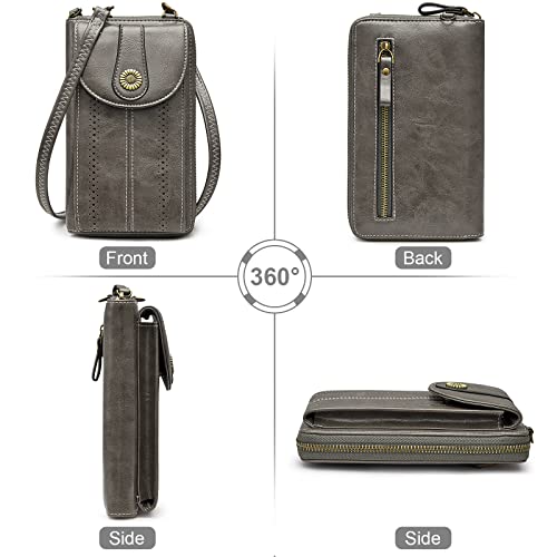 S-ZONE Women RFID Blocking Crossbody Cell Phone Purse PU Leather Wallet - color: Dark Grey