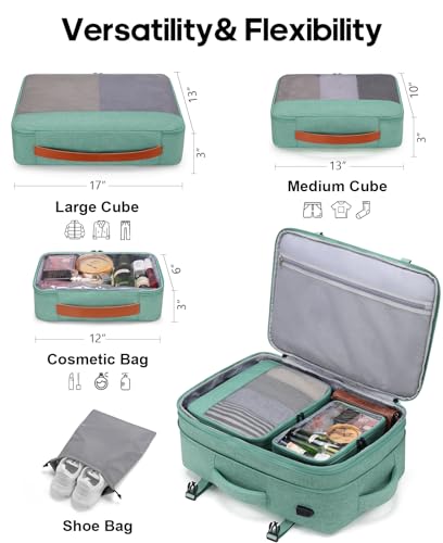 Travel Backpack Carry On Backpack 42L Flight Approved, Expandable Backpack - color: Green-brown (Backpacks With 4 Packing Cubes)