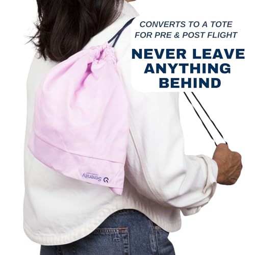 Airplane Tray Organizer/Tote with 4 Storage Pockets, Back Seat Airplane Tray Cover, Converts into a Drawstring Tote, Washable, Durable & Lightweight (2.8 oz) Airplane Travel Essentials - color: Rose Pink