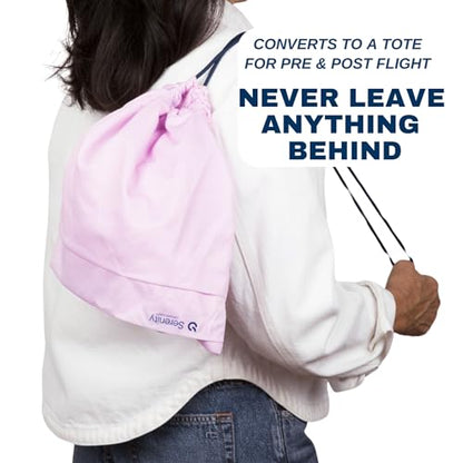 Airplane Tray Organizer/Tote with 4 Storage Pockets, Back Seat Airplane Tray Cover, Converts into a Drawstring Tote, Washable, Durable & Lightweight (2.8 oz) Airplane Travel Essentials - color: Rose Pink