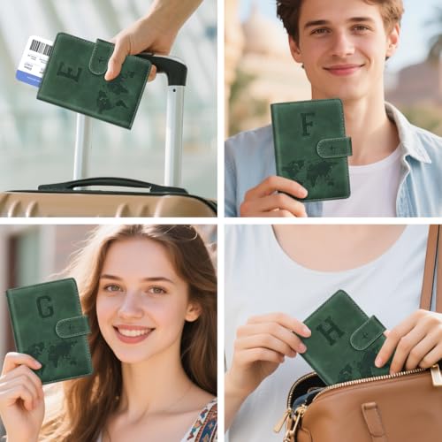 Passport Holder Wallet Cover Personalized Initial Travel Essentials - color: Pine Green, size: G