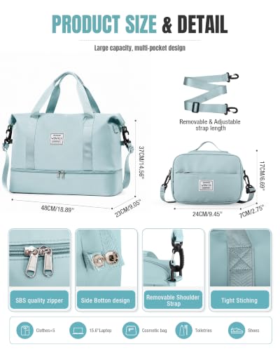 Weekender Bags for Women Travel Weekend Overnight Bag with Shoe Compartment - color: A -Light Blue