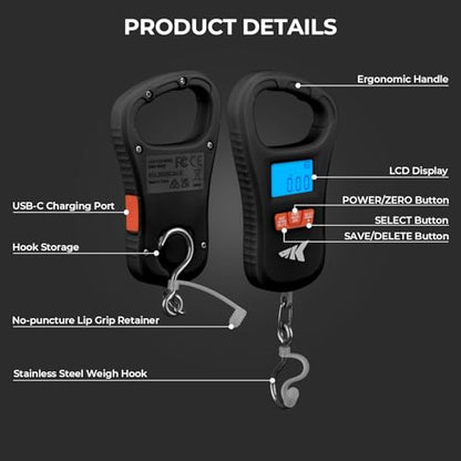 KastKing ToughTide USB Charging Fishing Scale, Fishing Gear, Black - color: Black