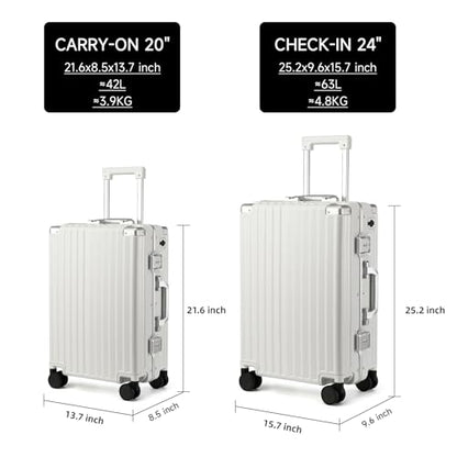 MYER Hard Case 24 Inch Checked Luggage with Spinner Wheels,Aluminum Luggage with 100% 3-Layer PC,Hard Shell Suitcases with Wheels,Cup Holder and USB Port - color: Milky White, size: 24 inch