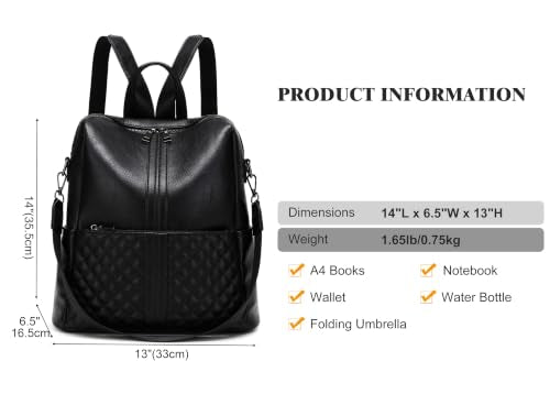 sqlp Fashion Backpack Purse for Women Faux Leather Ladies Handbags - color: Black, size: Large