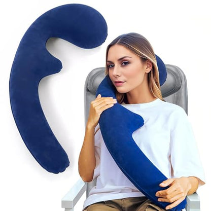 Inflatable Travel Body Pillow, Airplane Neck pillow For Long Flight - color: Navy