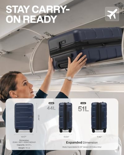 Coolife Carry On Luggage Hardside Suitcase with Spinner Wheels, 20in - color: Ink Navy2.0, size: Carry On(20in)