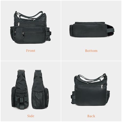 VOLGANIK ROCK RFID Anti Thief Crossbody Bag for Women Waterproof Shoulder Bag Messenger Bag Casual Nylon Purse Handbag - color: Black