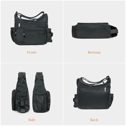 VOLGANIK ROCK RFID Anti Thief Crossbody Bag for Women Waterproof Shoulder Bag Messenger Bag Casual Nylon Purse Handbag - color: Black