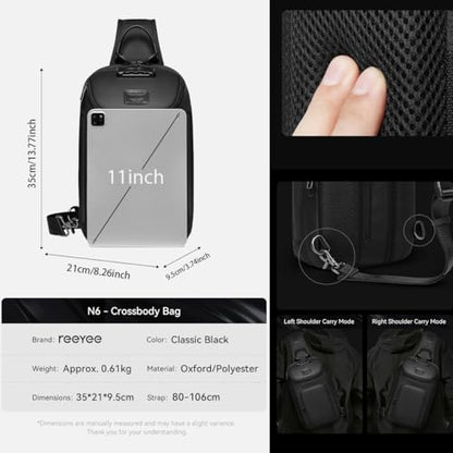 reeyee Sling Bag for Men, Anti-Theft Crossbody Bag for Travel and Hiking - color: Black