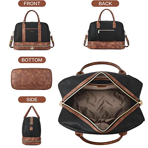 BOSTANTEN Weekender Bags for Women Travel Leather Overnight Bags - color: 0-Black with Brown