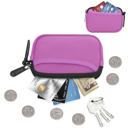 E-Tree Small Soft Neoprene Zipper Pouch with Carabiner Clip,Tech Bag Pink - color: Pink