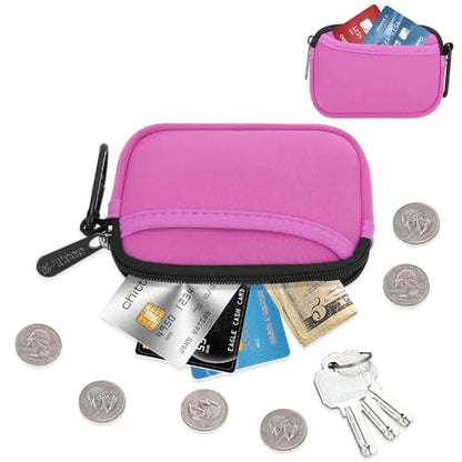 E-Tree Small Soft Neoprene Zipper Pouch with Carabiner Clip,Tech Bag Pink - color: Pink
