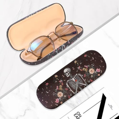 PERFECTSIGHT Hard Shell Eyeglasses Case, PU Leather Protective Glasses Case, Cute Eyeglass Case for Women Men Girls - color: Skull