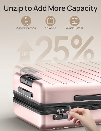 NINETYGO Carry On Luggage 22x14x9 Airline Approved, 20 Inch Luggage with Smooth Spinner Wheels, Expandable, Hard Shell PC Suitcase, Lightweight Travel Luggage, TSA Approved (Pink, Rhine Max) - color: 01-Pink (Expandable), size: Carry-On 20-Inch