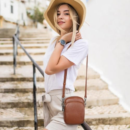 Small Leather Crossbody Bags for Women RFID Cell Phone Purse - color: Brown