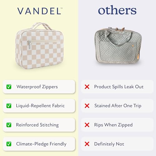 VANDEL Waterproof Hanging Toiletry Bag [TSA-Approved] Cosmet Travel Bag - color: Neutral Checker