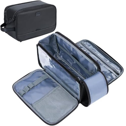 ZEEMO Travel Toiletry Bag for Men, Full Open Dopp Kit with Dual Compartment - color: Black, size: Large