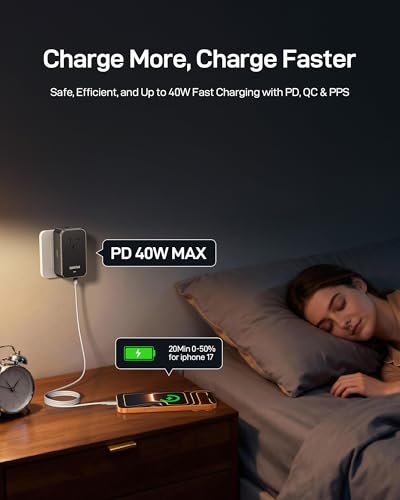 EPICKA Air 40W Universal Travel Adapter PD&QC with 1AC/3USB-C/1USB-A - style: 40W-Black