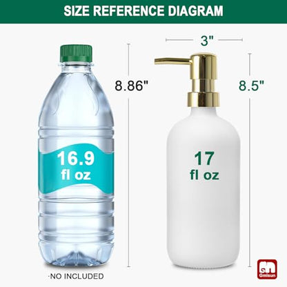 GMISUN White Soap Dispenser, 2 Pack Glass Hand Soap Dispensers Bathroom with Gold Pump, 17 Fl Oz Dish Soap Dispenser Set for Kitchen, Refillable Modern Liquid Soap and Lotion Dispensers Bottle - color: White Bottle + Golden Pump, size: 2 Pack