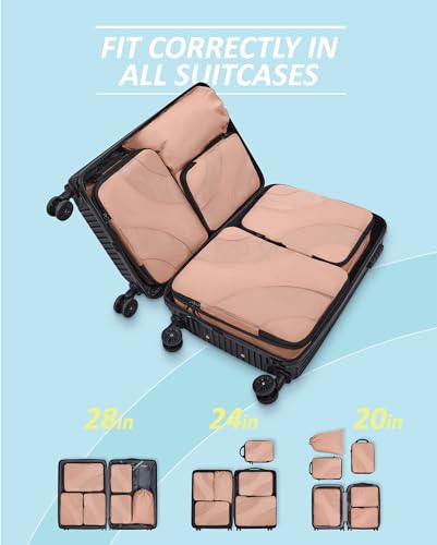 BAGSMART Compression Packing Cubes for Travel - color: Dusty Pink, size: Set of 6