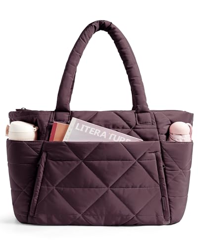 BAGSMART Tote Bag for Women, Puffer Tote Bag for Work Large Shoulder Bag - color: Crimson Purple