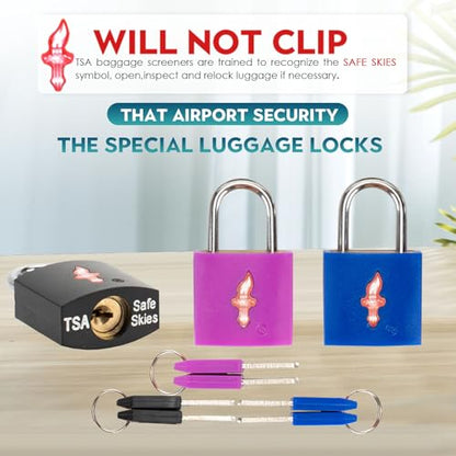 Safe Skies Keyed Alike TSA Lock 4-Pack, Black+Blue - color: black+blue