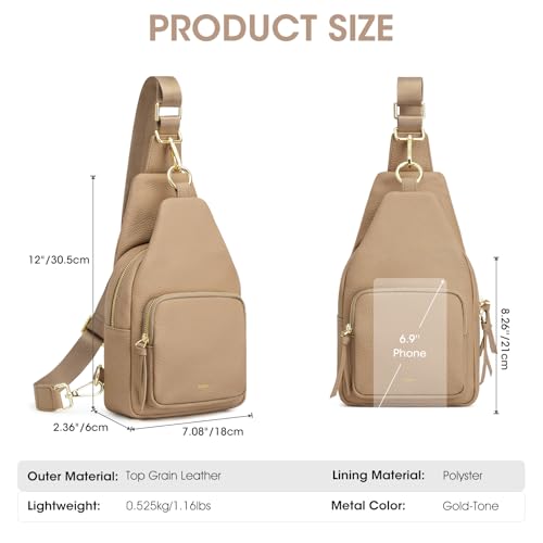 Kattee Small Leather Sling Bag for Women with RFID Blocking,Tan - color: Tan