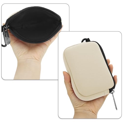 E-Tree Small Soft Neoprene Zipper Pouch with Carabiner Clip,Tech Bag Beige - color: Beige