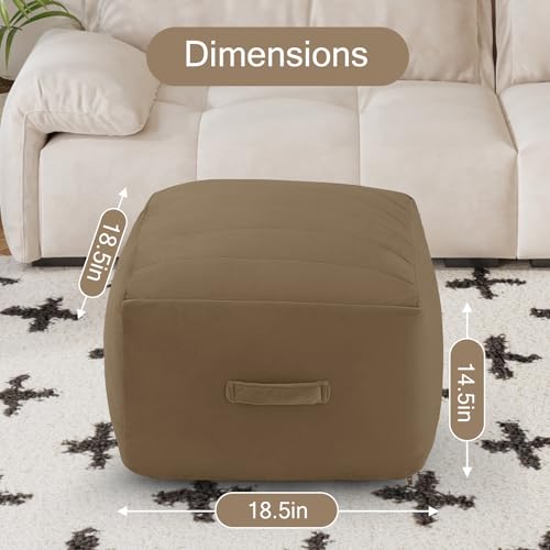 MeMoreCool Square Pouf Ottoman Foot Rest 20x20x15 Inches, Light Coffee - color: Striped Light Coffee