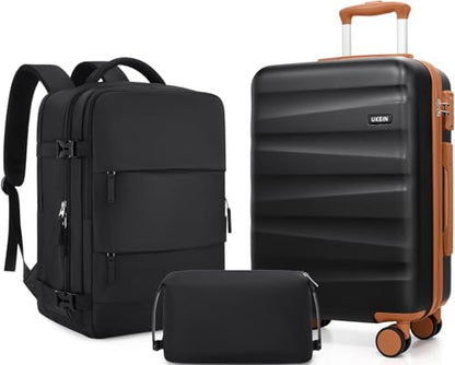 UKEIN Luggage Set with Backpack,Hardshell Carry On Luggage Airline Approved - color: Black