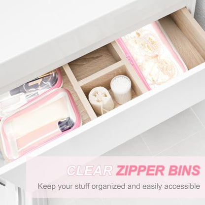 Hoolerry 3 Pcs Clear Hard Zipper Case Plastic Zipper Pouch, Pink, S - color: Pink, size: S