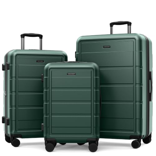 SHOWKOO G-Series Luggage set 3pcs, 100% PC Durable Hardshell Suitcase - color: ArmyGreen, size: 3-Piece Set (20/24/28in)