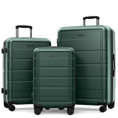 SHOWKOO G-Series Luggage set 3pcs, 100% PC Durable Hardshell Suitcase - color: ArmyGreen, size: 3-Piece Set (20/24/28in)