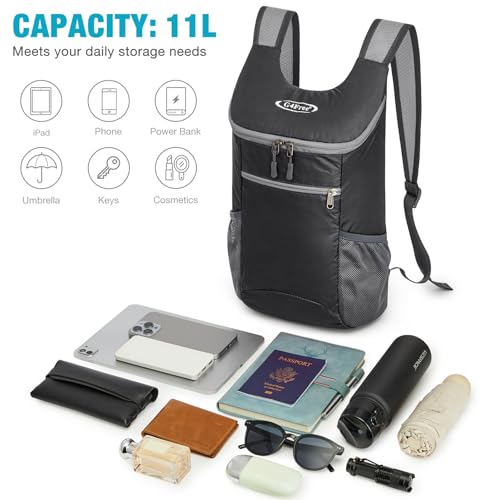 G4Free 10L Lightweight Packable Hiking Backpack, Nylon Daypack Daily Travel - color: Black, size: Small