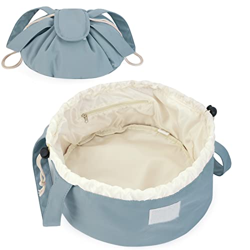 Narwey Lay Flat Drawstring Makeup Bag, Travel Toiletry Cosmetic Bag Women - color: A-Greyish Blue