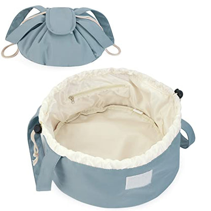 Narwey Lay Flat Drawstring Makeup Bag, Travel Toiletry Cosmetic Bag Women - color: A-Greyish Blue