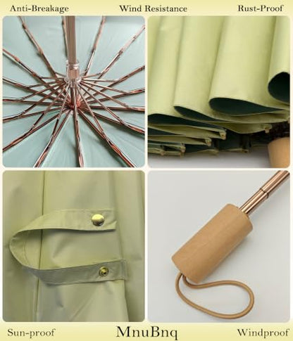 Sun Umbrella UV Protection Cute Windproof Walking Parasol for Women - color: Light Green & Teal