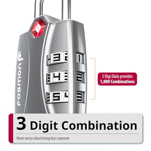 Fosmon TSA Approved Luggage Locks, 3 Digit Padlock, 2 Pack Silver - color: 3 Digit Silver 2 Pack