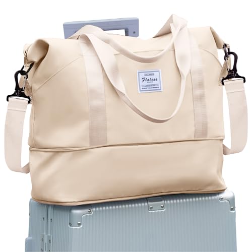Travel Duffel Bag, Sports Tote Gym Bag, Shoulder Weekender Overnight Bag for Women - color: A1-beige-expandable, style: Large