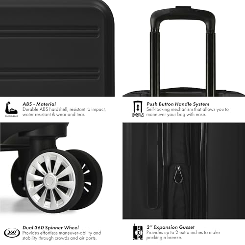 Travel Select Snowcreek Hardside Expandable Spinner Luggage Set w/USB Port, Black, 2-Piece - color: Black, size: 2 Piece Set
