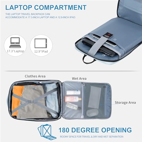 EMPSIGN Travel Backpack Women, Large Carry On Backpack 17 inch, Light Blue - color: Light Blue, size: 17 Inch
