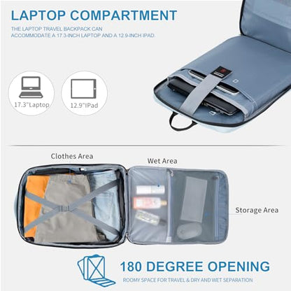 EMPSIGN Travel Backpack Women, Large Carry On Backpack 17 inch, Light Blue - color: Light Blue, size: 17 Inch
