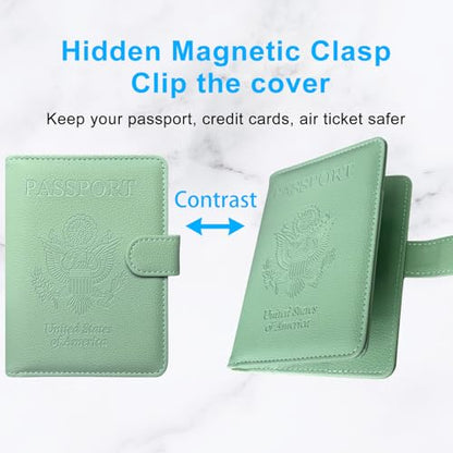 Passport Holder Cover, ACdream Protective Premium Leather RFID Blocking Wallet Travel Case for Passport/Credit Card/Air Ticket, - color: **Agave Green