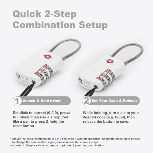 TSA Locks for Luggage, Small Combination Padlock with Cable, Travel Essentials Luggage Locks TSA Approved, Combo Padlock with Code, for Suitcase, Bag, Backpack Zipper, Gym Locker (2-Pack) - color: Black+White