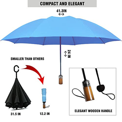 Raintrend Windproof Travel Umbrellas for Rain Automatic +10% Bigger Canopy Strong Frame Compact Folding Portable Umbrella for Women Men Backpack Purse - color: Y Sky Blue