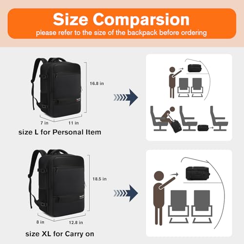 Exquisite Travel Laptop Backpack, Flight Approved Size Carry on Bag (25L) | 180° Opening, with Laptop Compartment, with Luggage Strap - color: All Black, size: L (7x11x16.8")