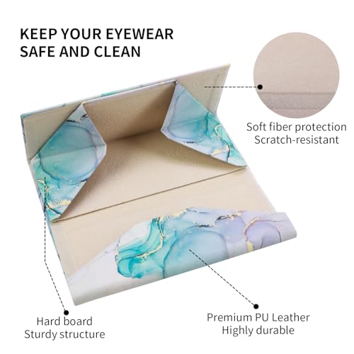 Foldable Glasses Case, Magnetic PU Leahter Sunglasses Case, Cute Hard Shell Folding Eyeglass Cases for Women Kids - color: Blue+pink Sand